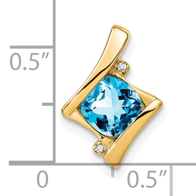 14k 6mm Cushion Blue Topaz and Diamond Chain Slide