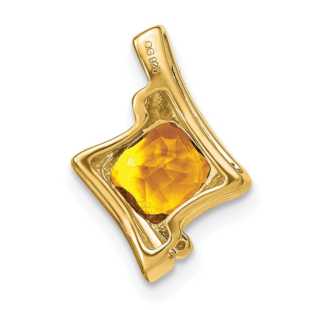 14k 6mm Cushion Citrine and Diamond Chain Slide