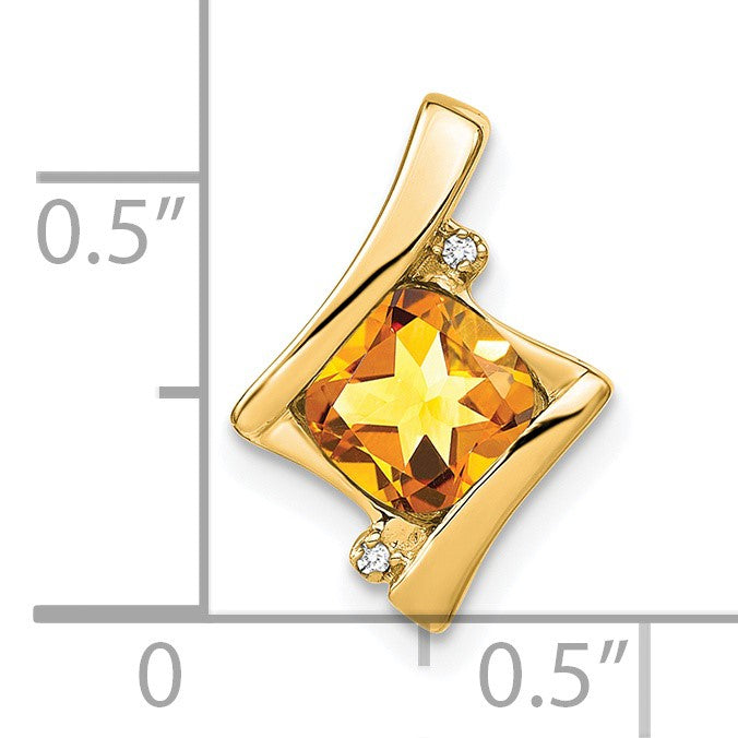 14k 6mm Cushion Citrine and Diamond Chain Slide