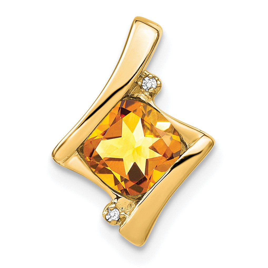14k 6mm Cushion Citrine and Diamond Chain Slide