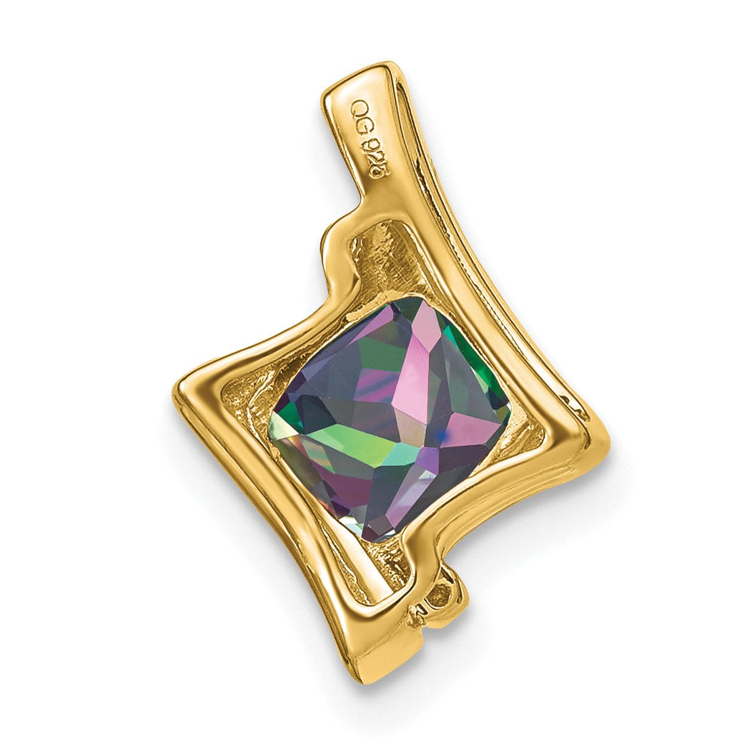 14k 6mm Cushion Mystic Fire Topaz and Diamond Pendant