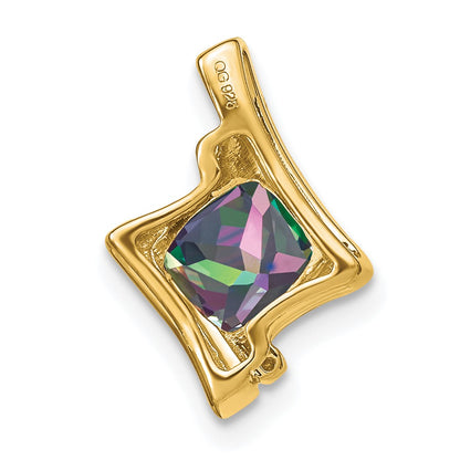 14k 6mm Cushion Mystic Fire Topaz and Diamond Pendant