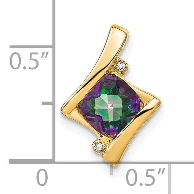 14k 6mm Cushion Mystic Fire Topaz and Diamond Pendant