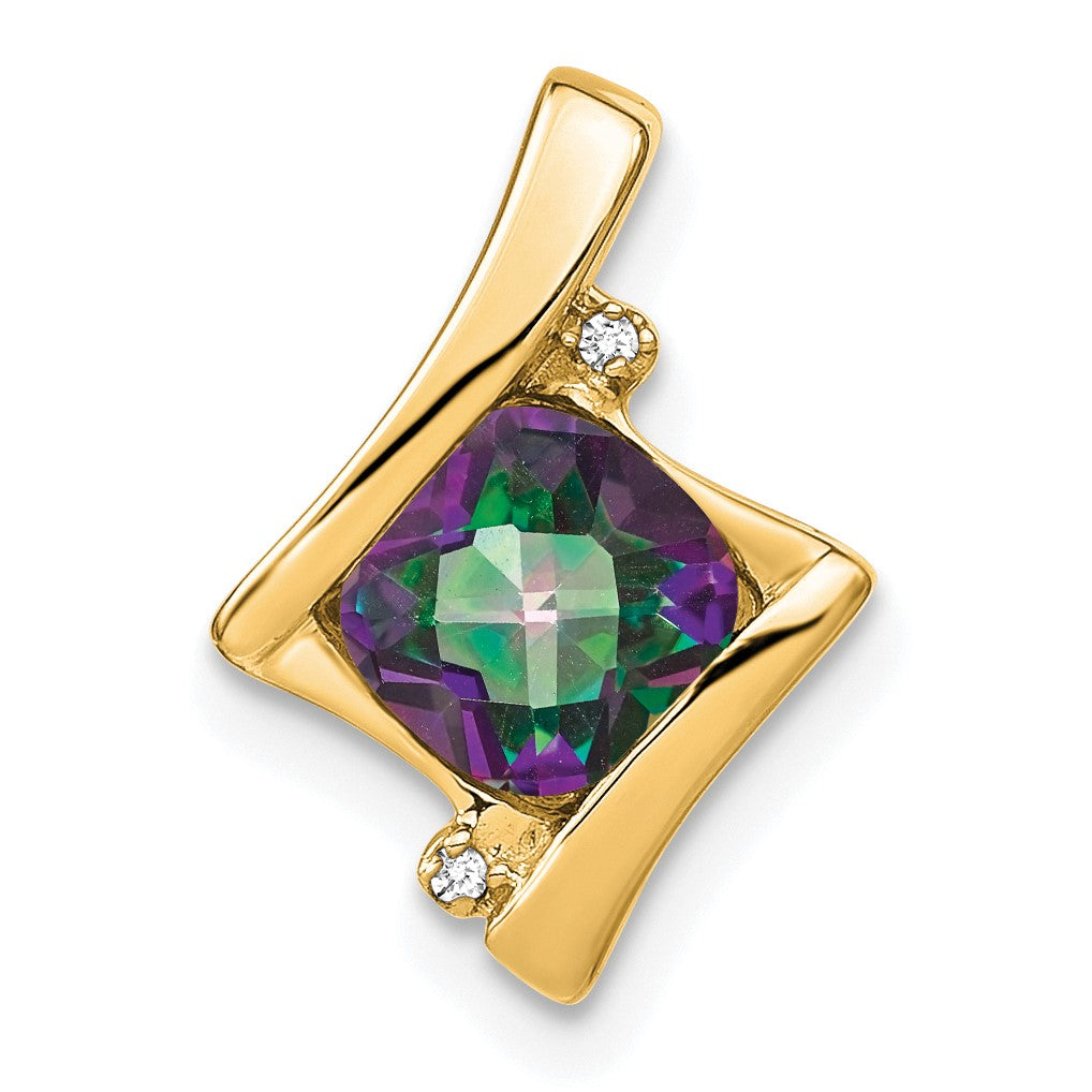 14k 6mm Cushion Mystic Fire Topaz and Diamond Pendant