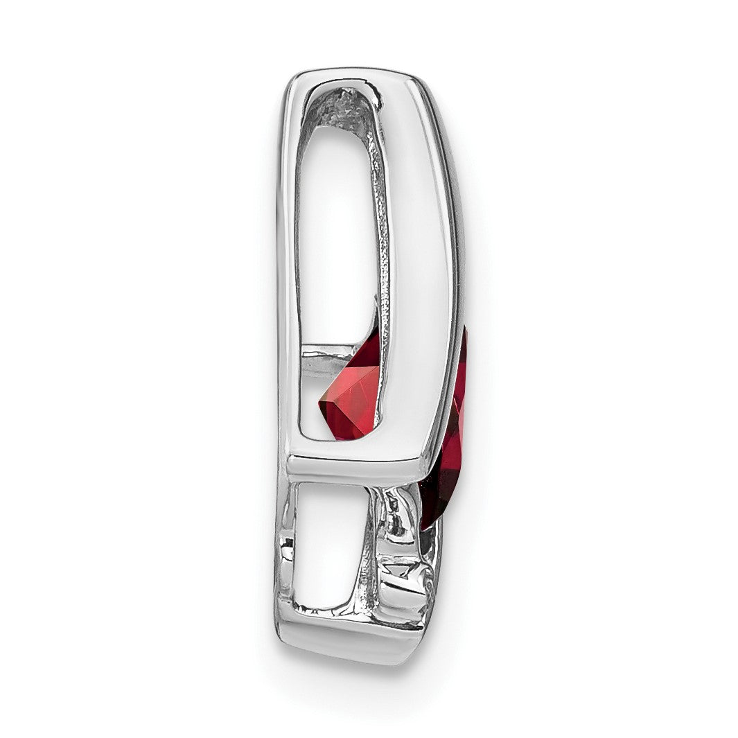 14k White Gold 6mm Cushion Garnet and Diamond Chain Slide