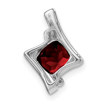 14k White Gold 6mm Cushion Garnet and Diamond Chain Slide