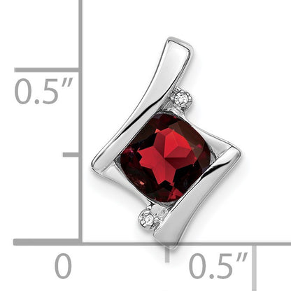 14k White Gold 6mm Cushion Garnet and Diamond Chain Slide