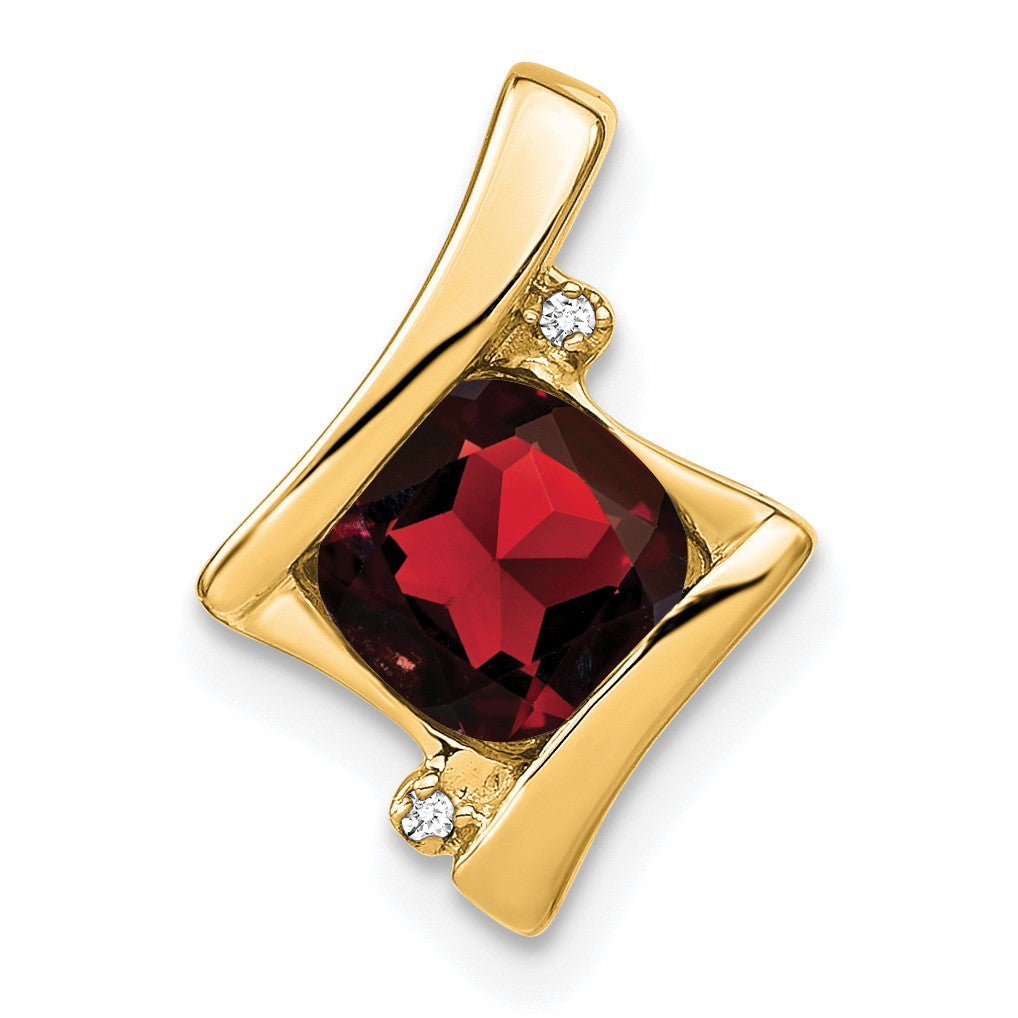 14k 6mm Cushion Garnet and Diamond Chain Slide