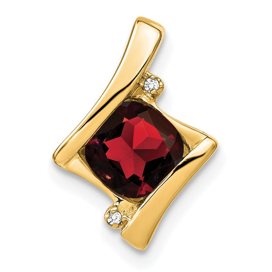 14k 6mm Cushion Garnet and Diamond Chain Slide