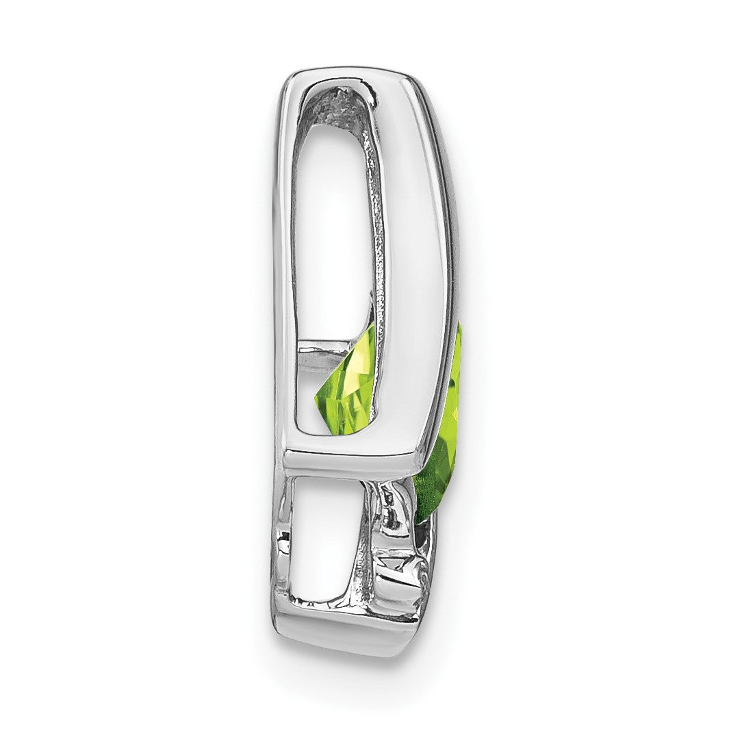 14k White Gold 6mm Cushion Peridot and Diamond Chain Slide