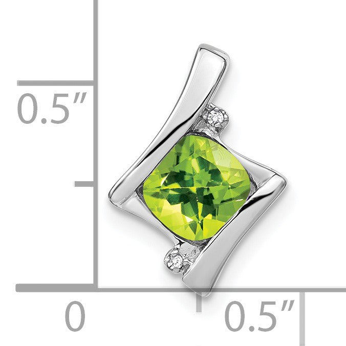 14k White Gold 6mm Cushion Peridot and Diamond Chain Slide