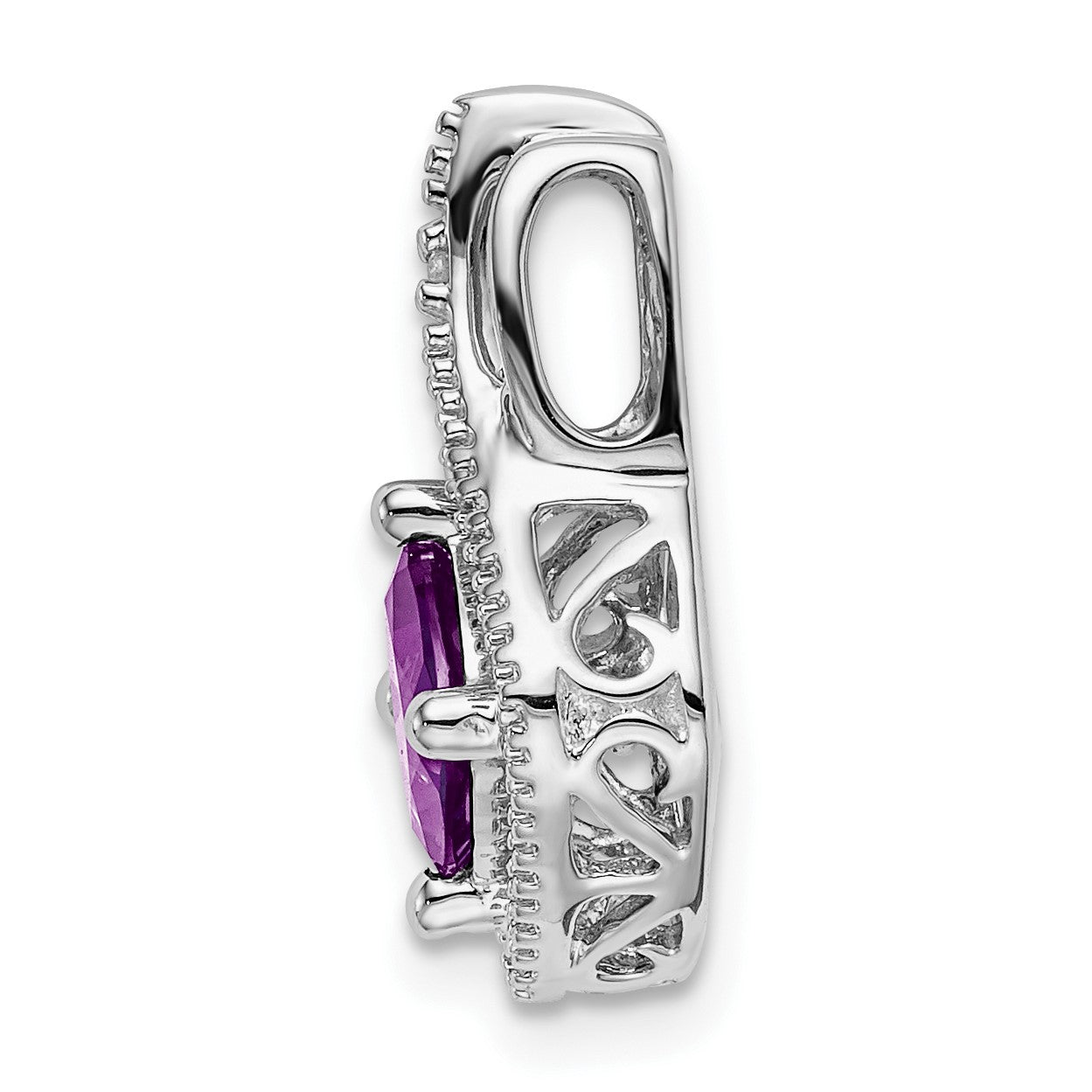 14k White Gold 6mm Cushion Amethyst and Diamond Chain Slide