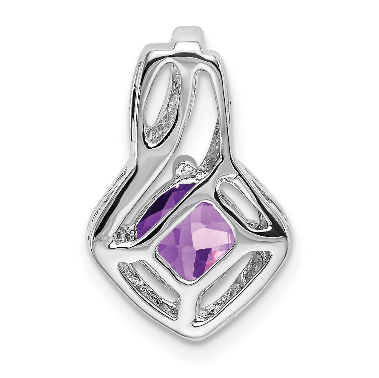 14k White Gold 6mm Cushion Amethyst and Diamond Chain Slide