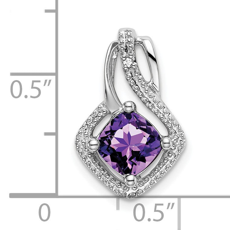 14k White Gold 6mm Cushion Amethyst and Diamond Chain Slide