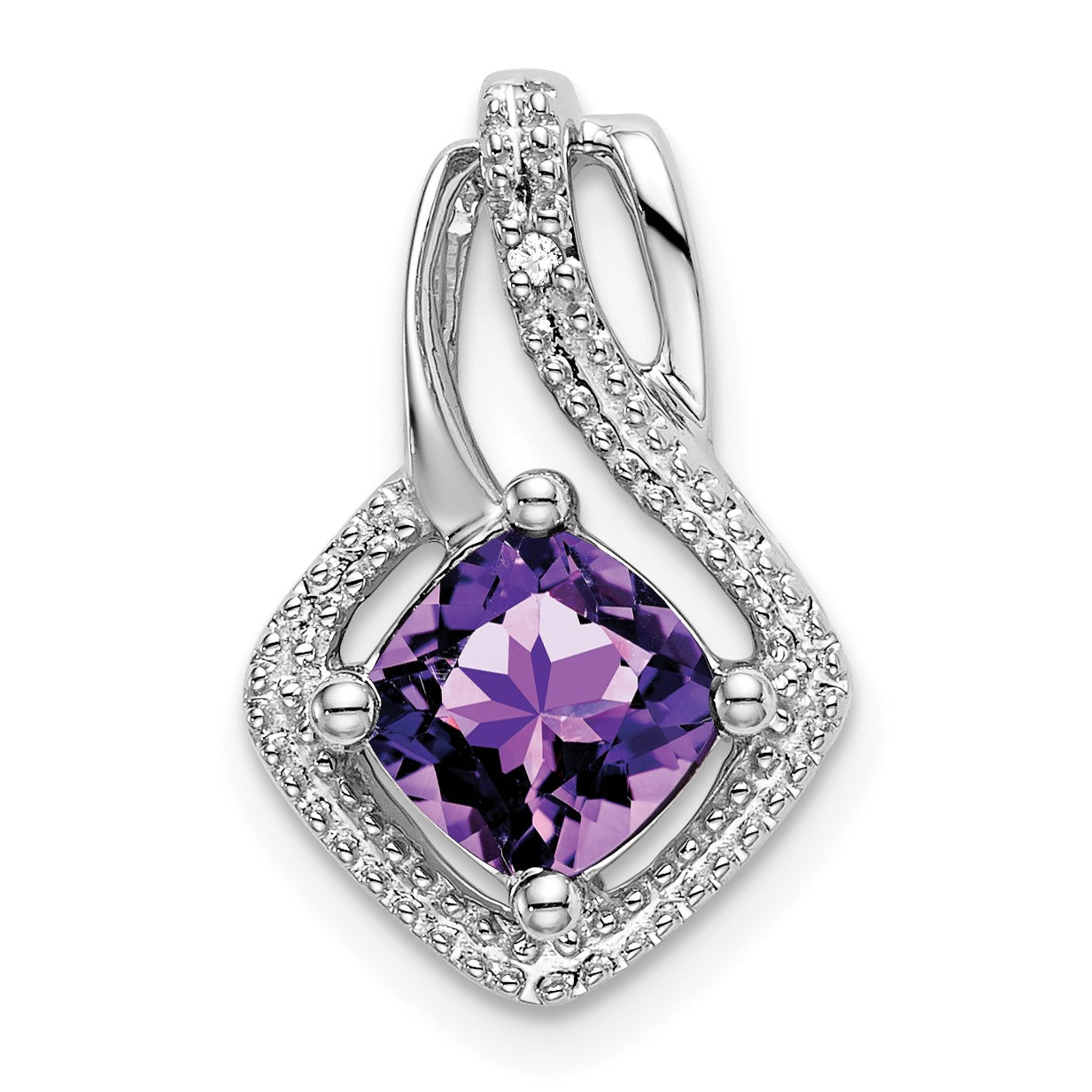 14k White Gold 6mm Cushion Amethyst and Diamond Chain Slide