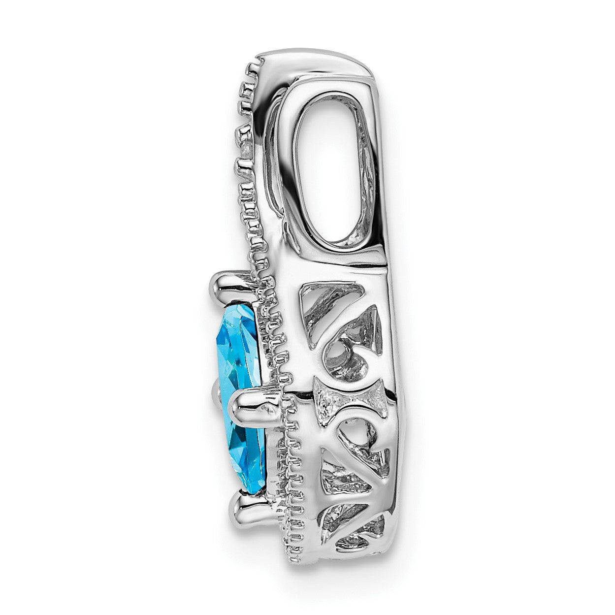 14k White Gold 6mm Cushion Blue Topaz and Diamond Chain Slide
