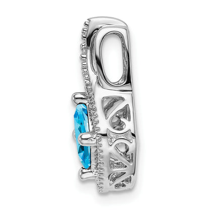 14k White Gold 6mm Cushion Blue Topaz and Diamond Chain Slide