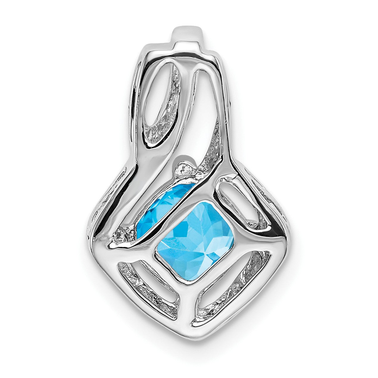 14k White Gold 6mm Cushion Blue Topaz and Diamond Chain Slide