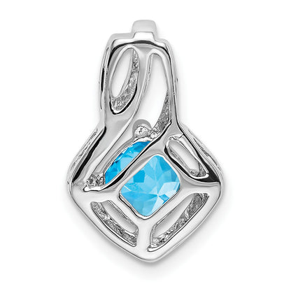 14k White Gold 6mm Cushion Blue Topaz and Diamond Chain Slide