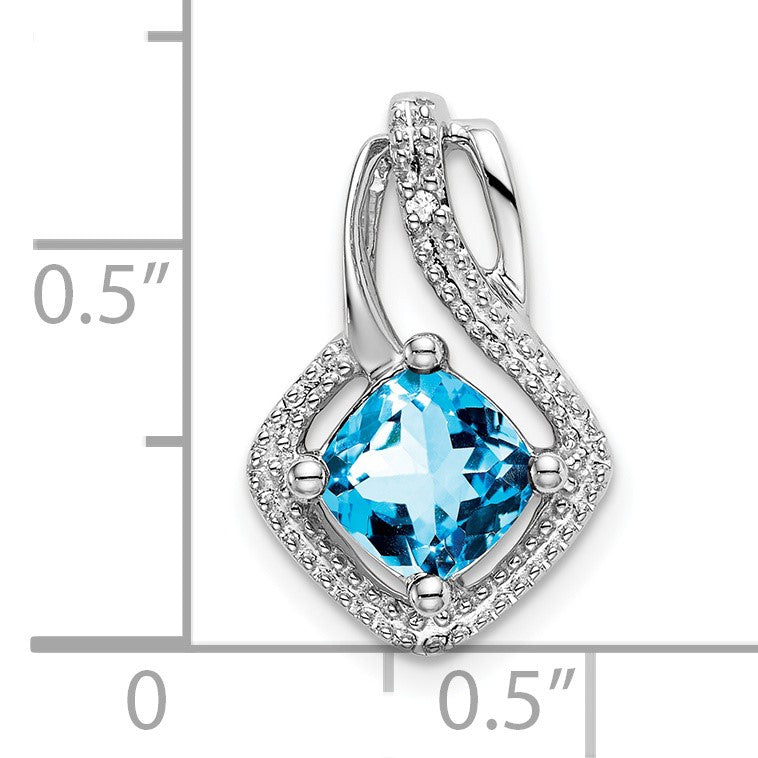 14k White Gold 6mm Cushion Blue Topaz and Diamond Chain Slide