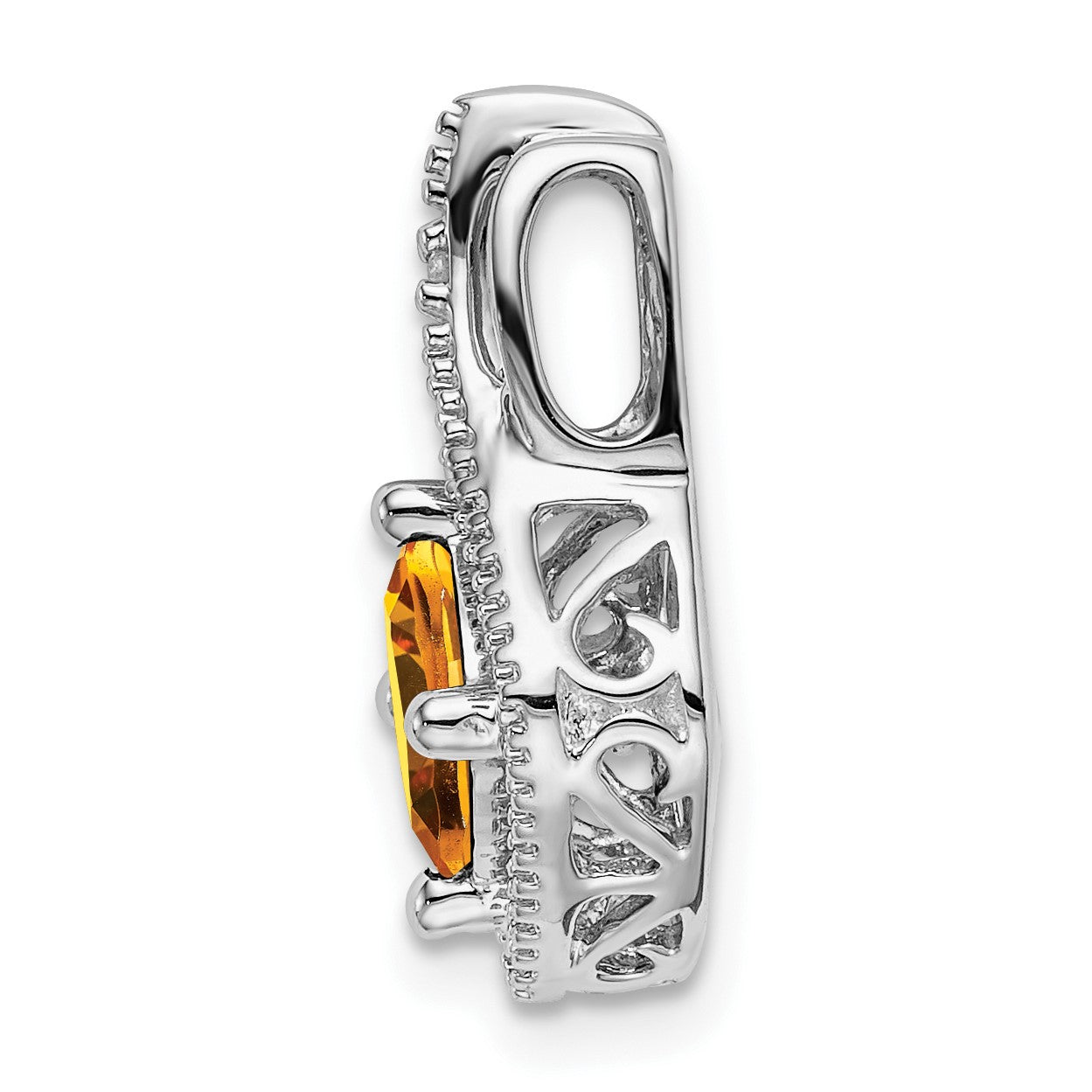14k White Gold 6mm Cushion Citrine and Diamond Chain Slide
