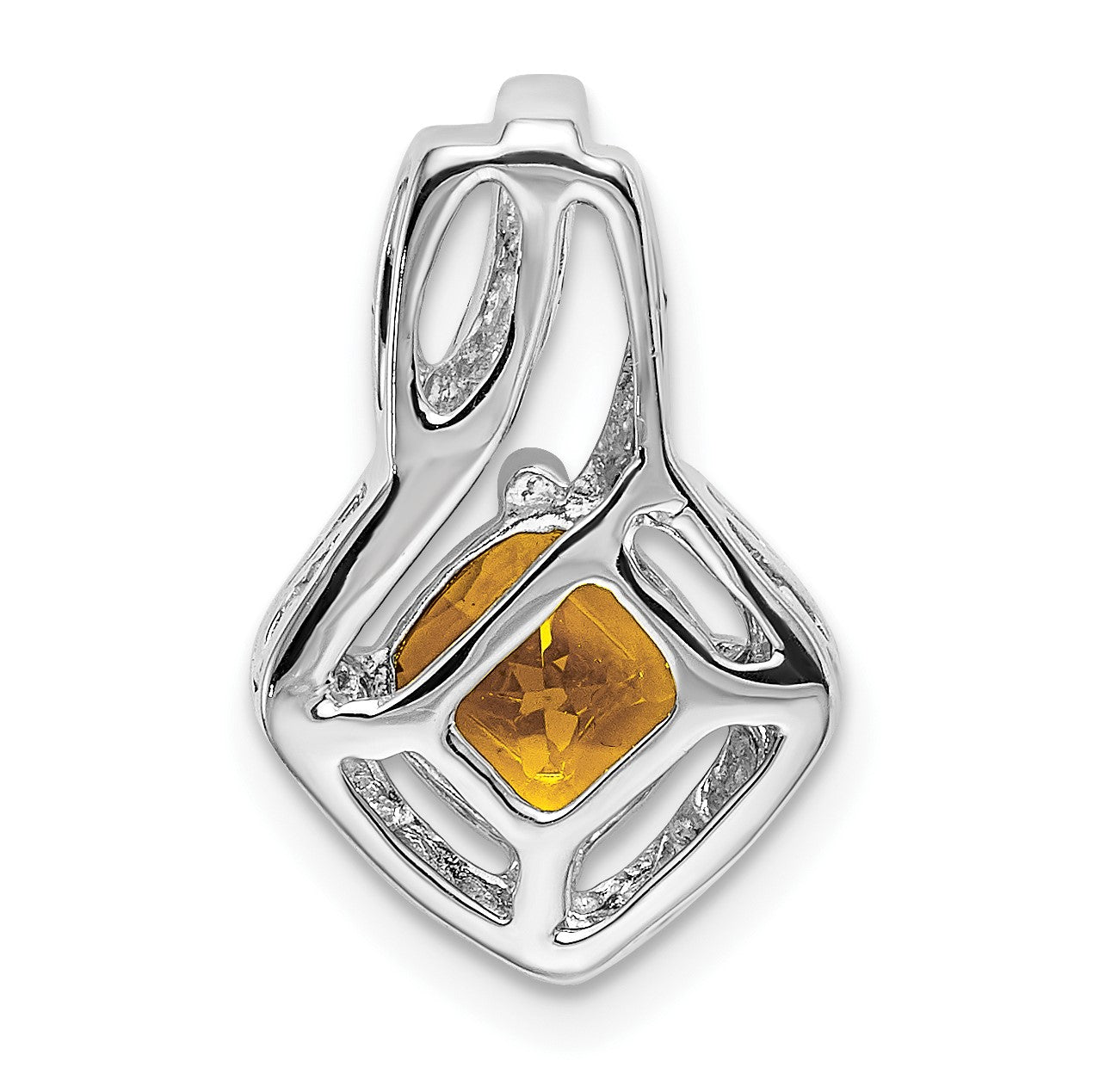 14k White Gold 6mm Cushion Citrine and Diamond Chain Slide