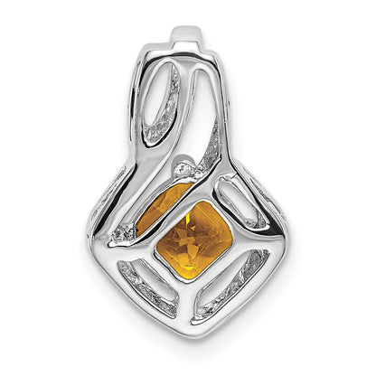 14k White Gold 6mm Cushion Citrine and Diamond Chain Slide