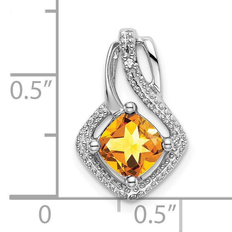 14k White Gold 6mm Cushion Citrine and Diamond Chain Slide