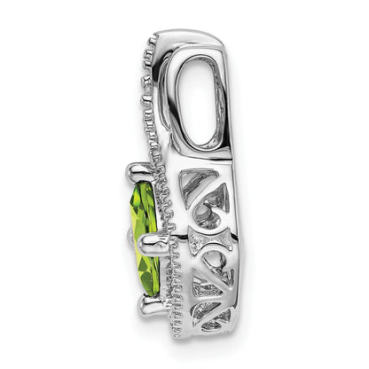 14k White Gold 6mm Cushion Peridot and Diamond Chain Slide