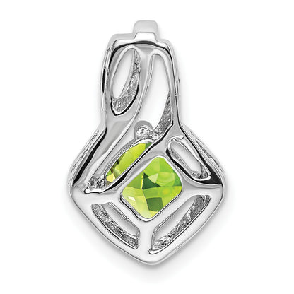14k White Gold 6mm Cushion Peridot and Diamond Chain Slide