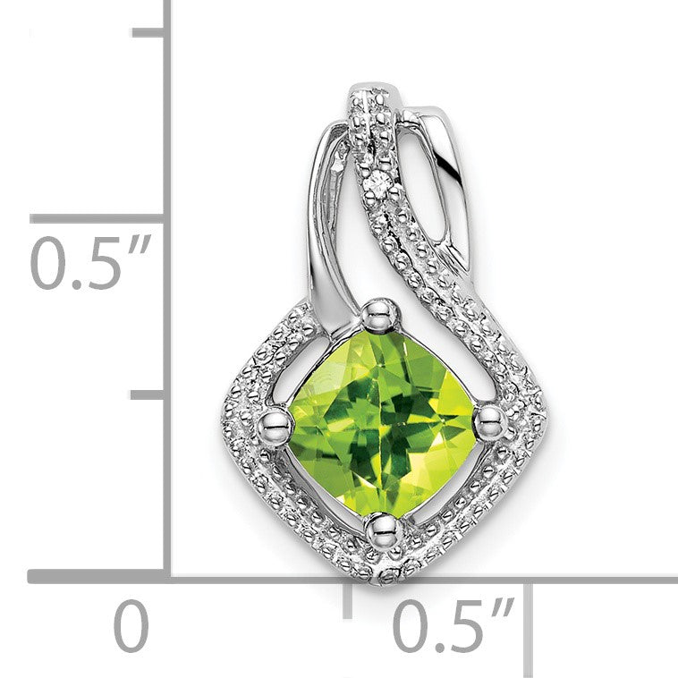14k White Gold 6mm Cushion Peridot and Diamond Chain Slide