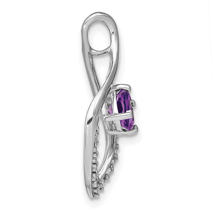14k White Gold 5mm Cushion Amethyst and Diamond Leaf Chain Slide