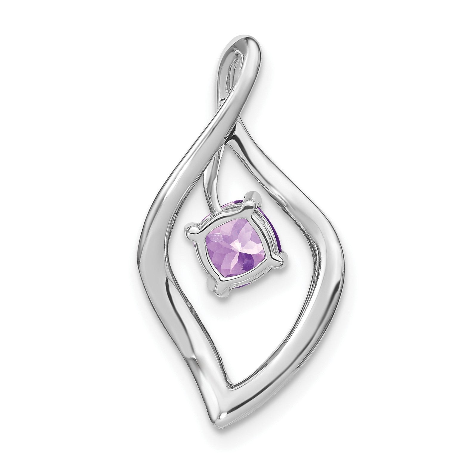 14k White Gold 5mm Cushion Amethyst and Diamond Leaf Chain Slide