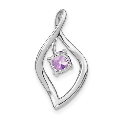 14k White Gold 5mm Cushion Amethyst and Diamond Leaf Chain Slide