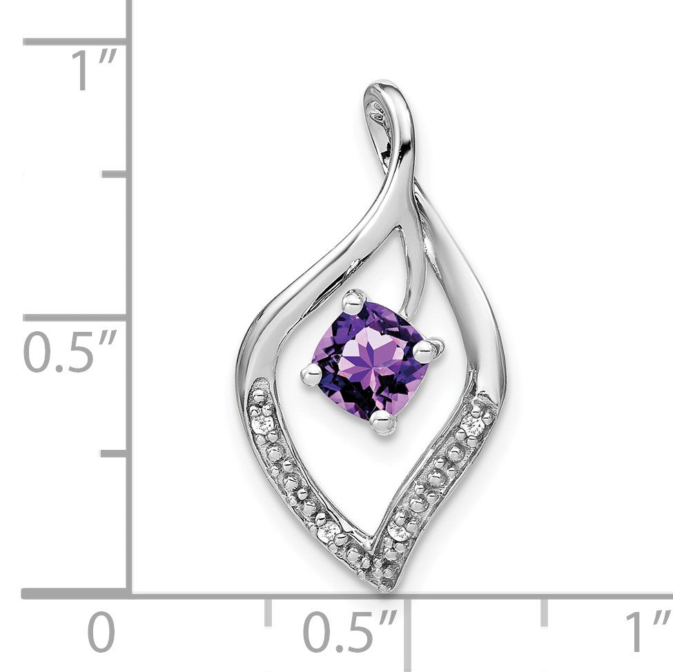 14k White Gold 5mm Cushion Amethyst and Diamond Leaf Chain Slide