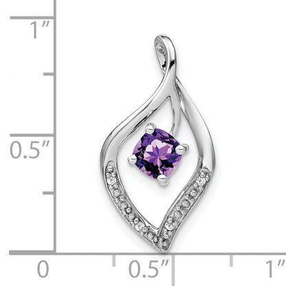 14k White Gold 5mm Cushion Amethyst and Diamond Leaf Chain Slide