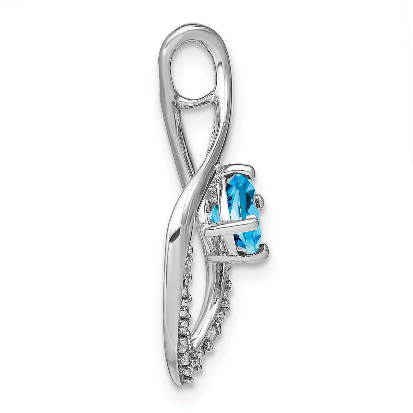14k White Gold 5mm Cushion Blue Topaz and Diamond Leaf Chain Slide