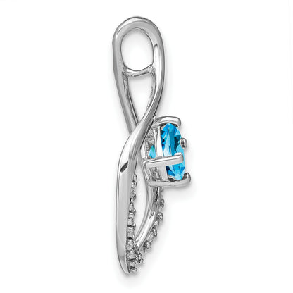 14k White Gold 5mm Cushion Blue Topaz and Diamond Leaf Chain Slide