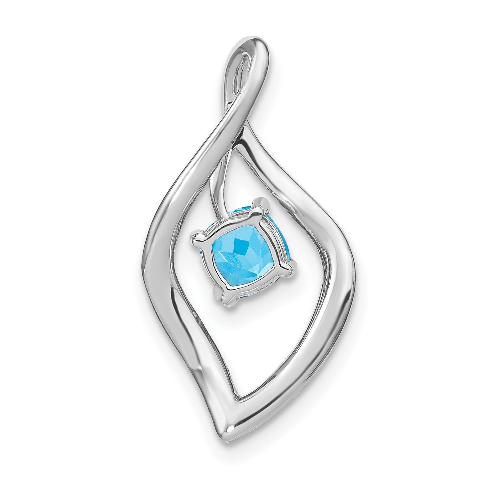 14k White Gold 5mm Cushion Blue Topaz and Diamond Leaf Chain Slide