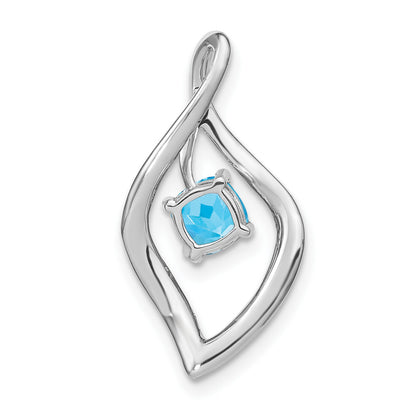 14k White Gold 5mm Cushion Blue Topaz and Diamond Leaf Chain Slide