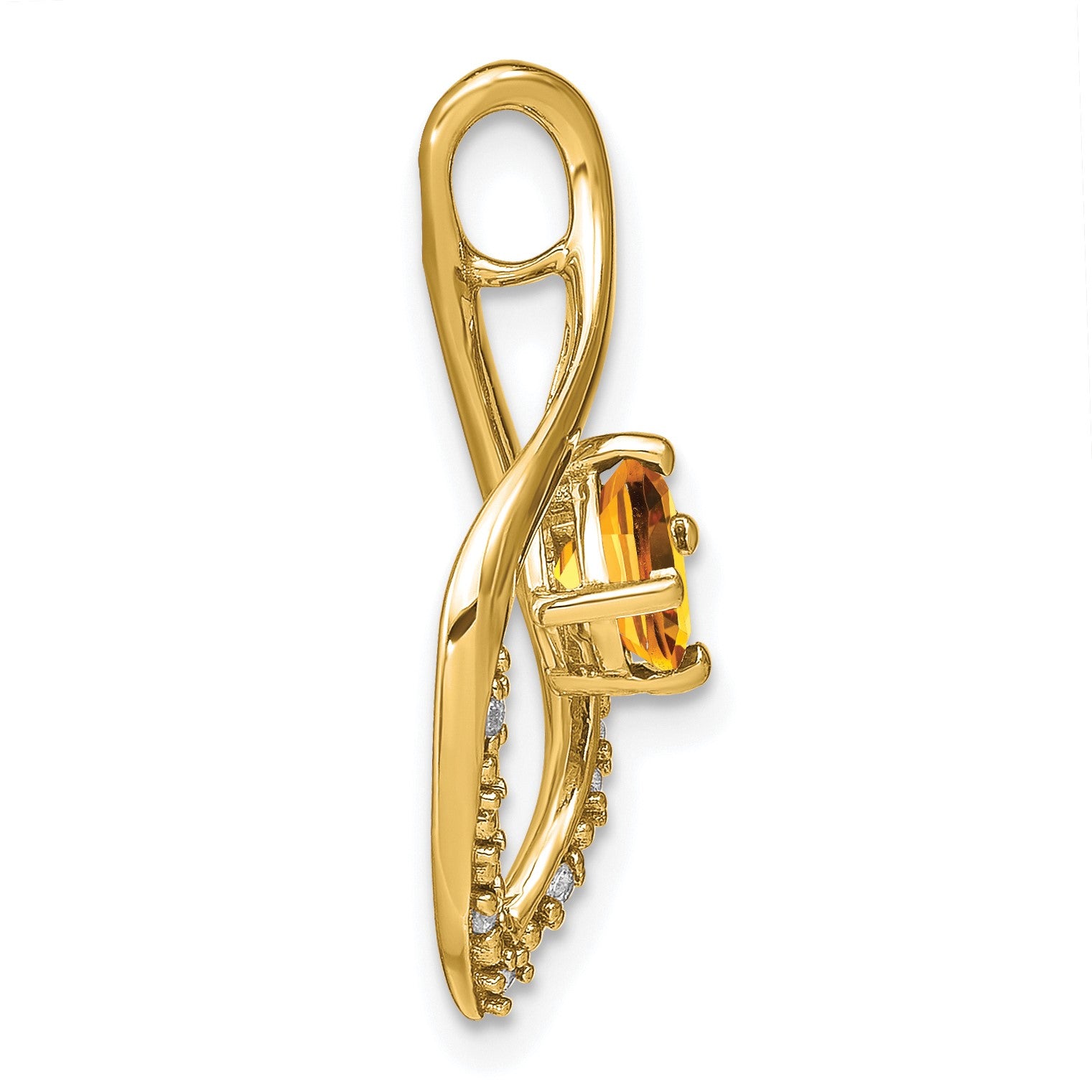 14k 5mm Cushion Citrine and Diamond Leaf Chain Slide