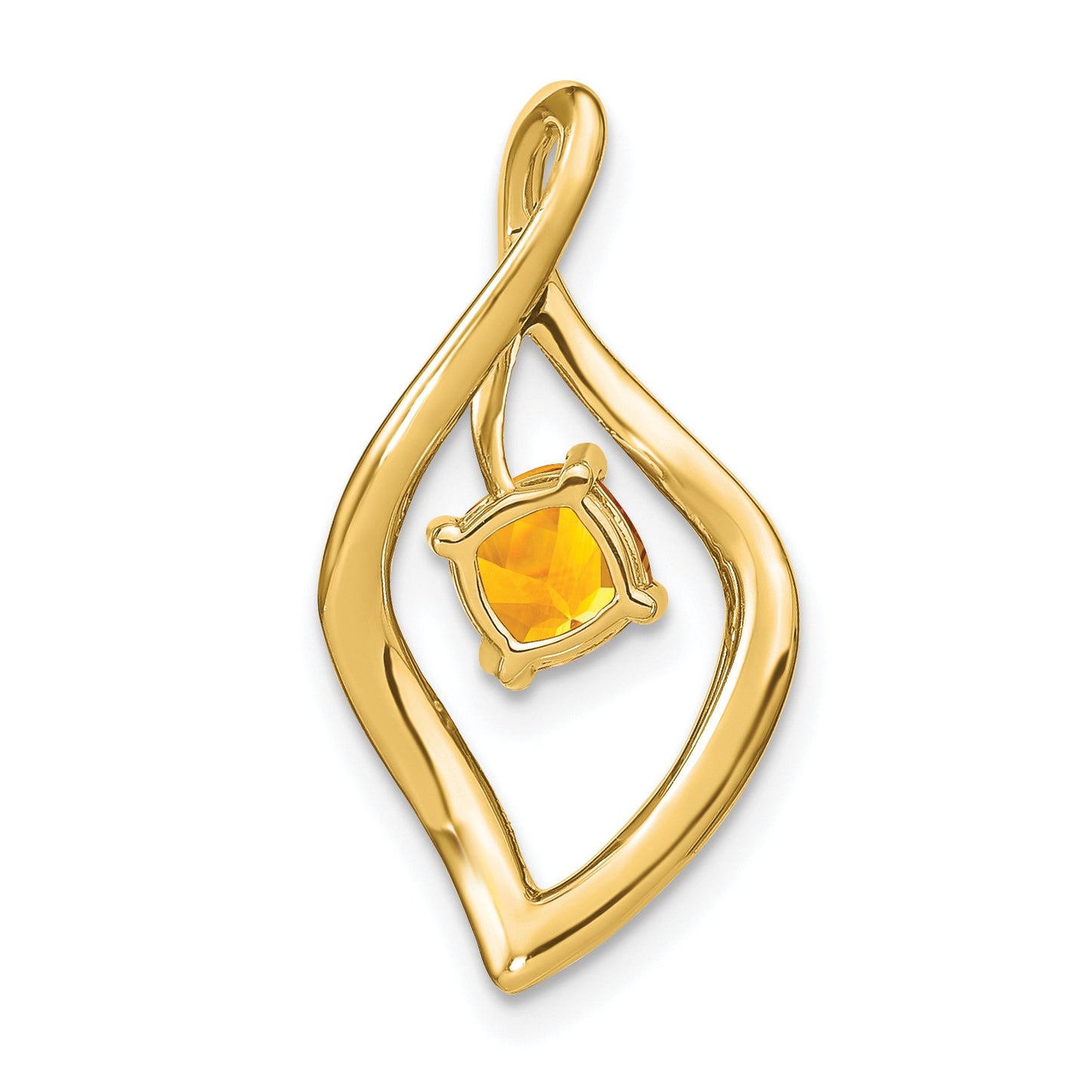 14k 5mm Cushion Citrine and Diamond Leaf Chain Slide