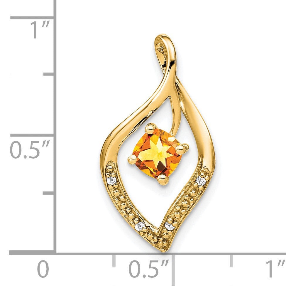 14k 5mm Cushion Citrine and Diamond Leaf Chain Slide
