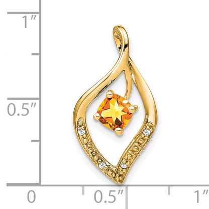14k 5mm Cushion Citrine and Diamond Leaf Chain Slide