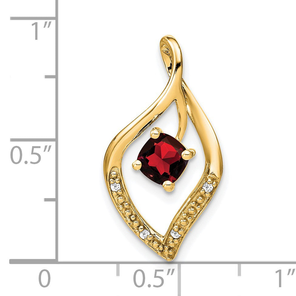 14k 5mm Cushion Garnet and Diamond Leaf Chain Slide