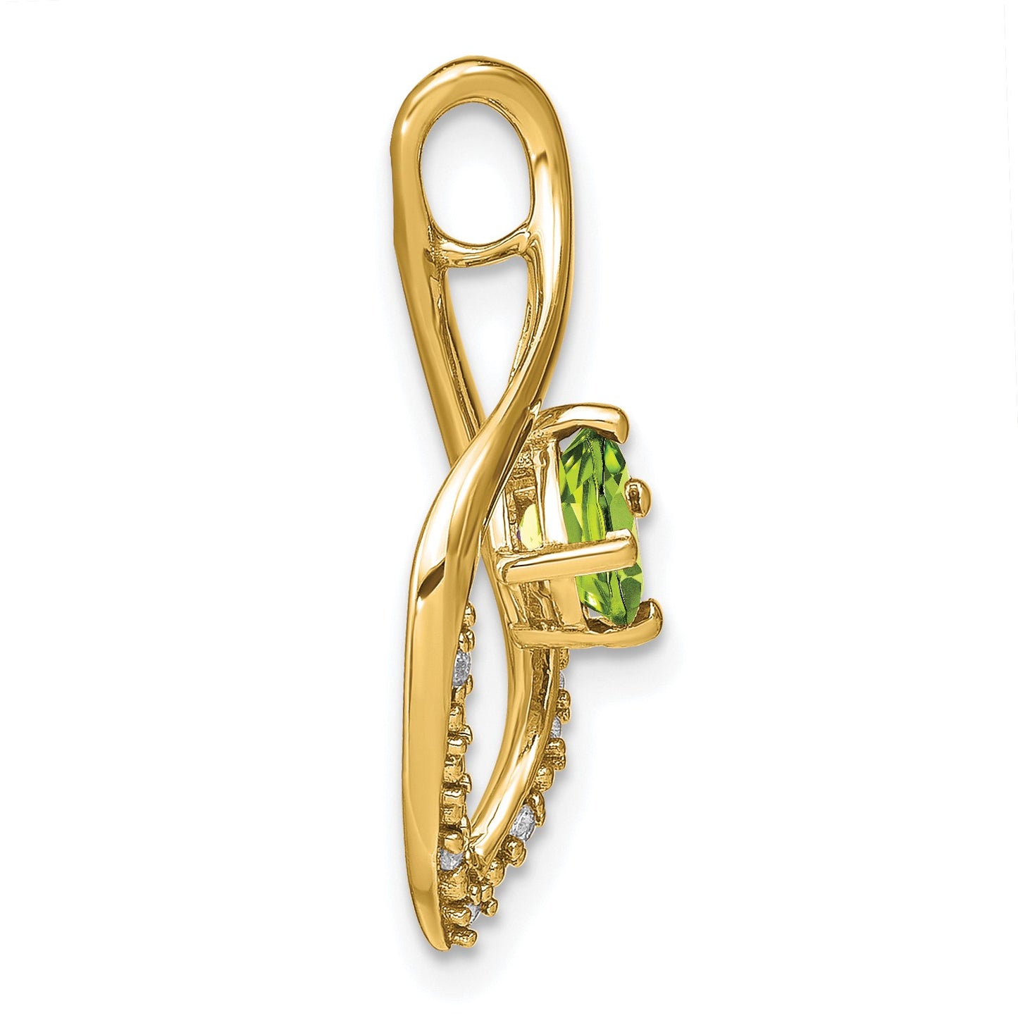 14k 5mm Cushion Peridot and Diamond Leaf Chain Slide
