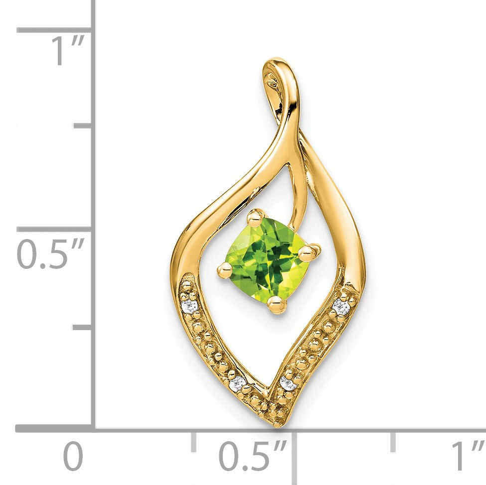 14k 5mm Cushion Peridot and Diamond Leaf Chain Slide