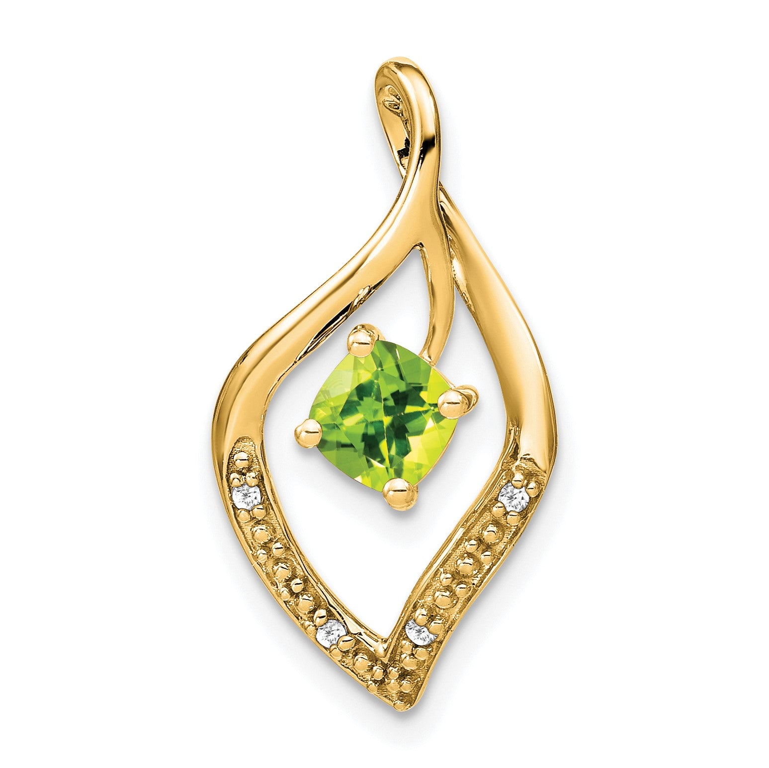 14k 5mm Cushion Peridot and Diamond Leaf Chain Slide