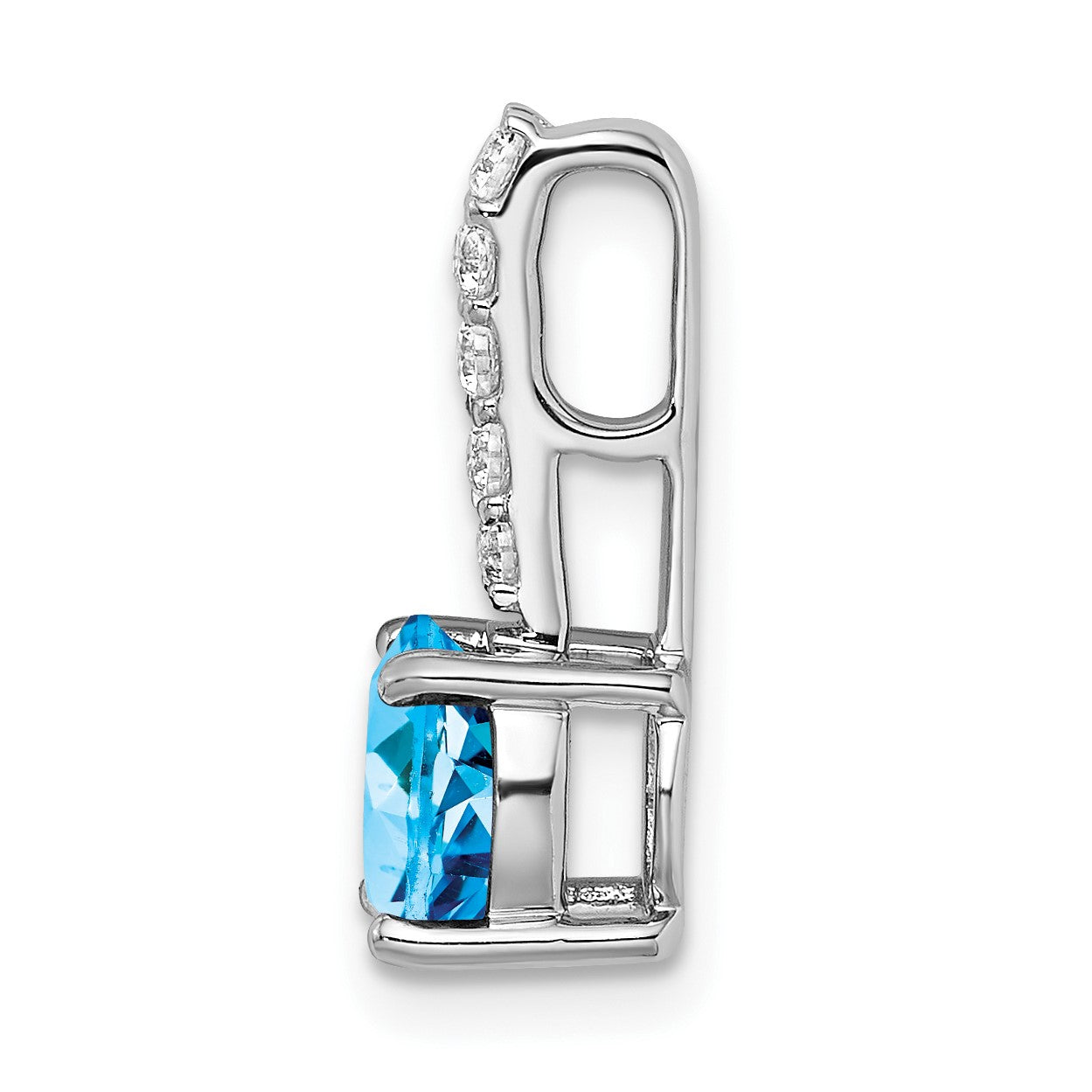 14k White Gold 7mm Round Blue Topaz and Diamond Chain Slide