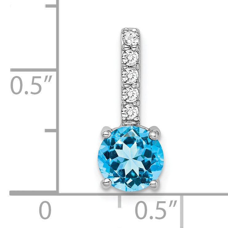 14k White Gold 7mm Round Blue Topaz and Diamond Chain Slide